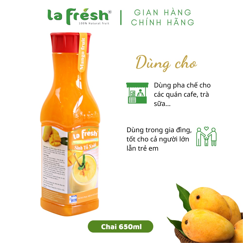 Sinh Tố Xoài Lafresh Đà Lạt Chai 650ml - Chuyên Dùng Pha Chế