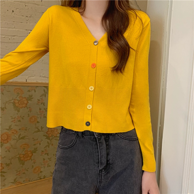 IELGY    Áo Khoác cardigan Dệt Kim Tay Dài Cổ Chữ v Dáng Rộng Phong Cách retro Dành Cho Nữ