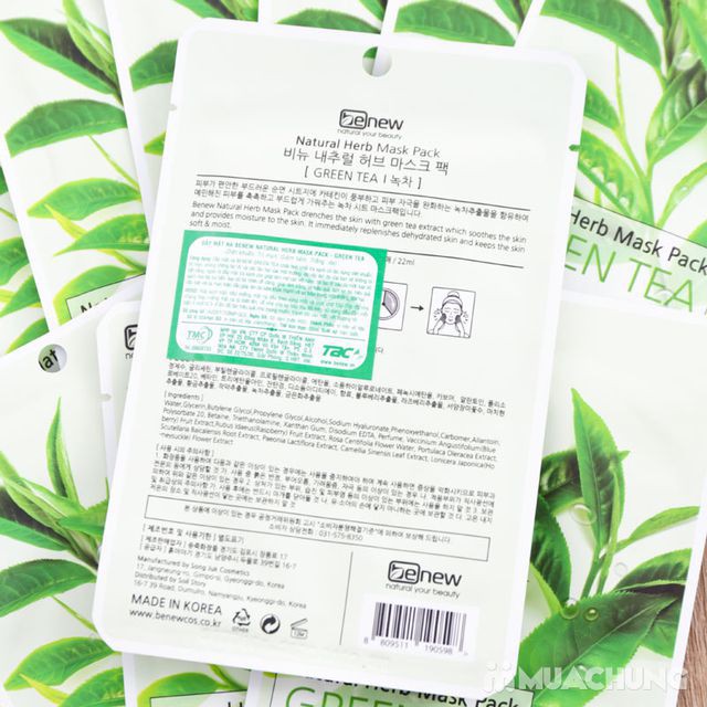 Bộ 10 miếng Đắp mặt nạ cao cấp Benew Natural Herb Mask Pack - Green Tea 22ml
