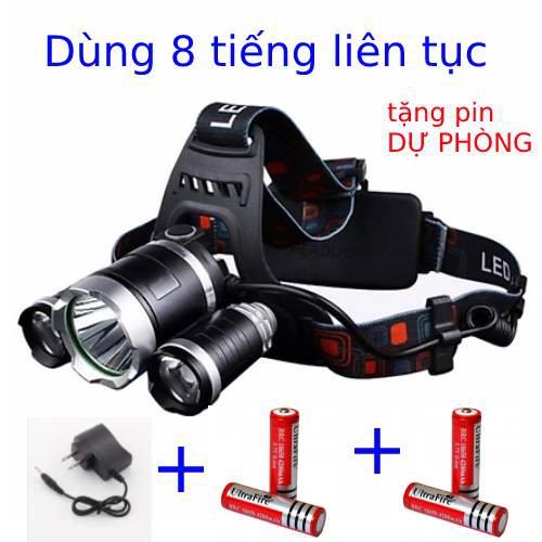Đèn Pin Đội Đầu 3 Bóng Tặng Pin Dự Phòng, đèn LED Sáng trắng Mẫu mới TTH6