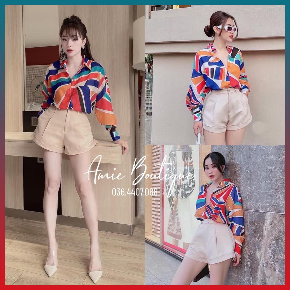 Set Sơ Mi Mix Quần Đùi Vải Thô Xin Xắn Ulzzang Tôn Dáng Sang Chảnh