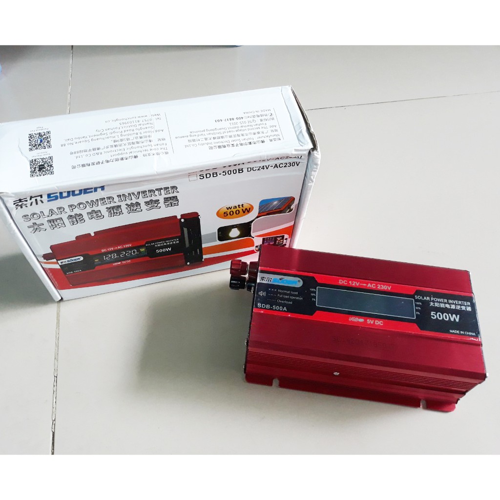Bộ chuyển điện 12V lên 220V 500W SUOER SDB-500A có màn hình hiển thị