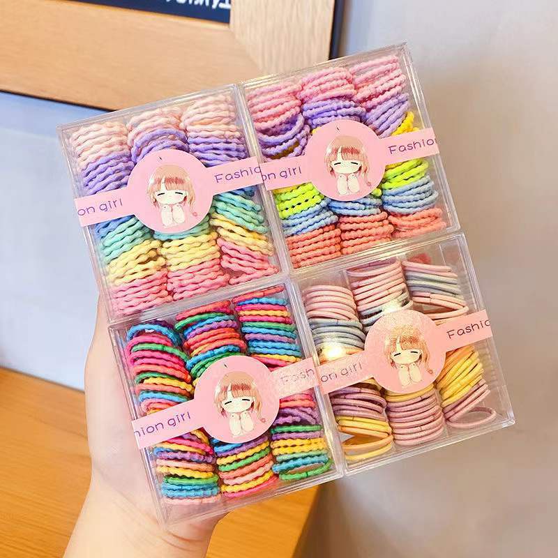 Set 90 Dây Buộc Tóc Nylon Cao Su Họa Tiết Hoạt Hình Màu Kẹo Ngọt Đáng Yêu