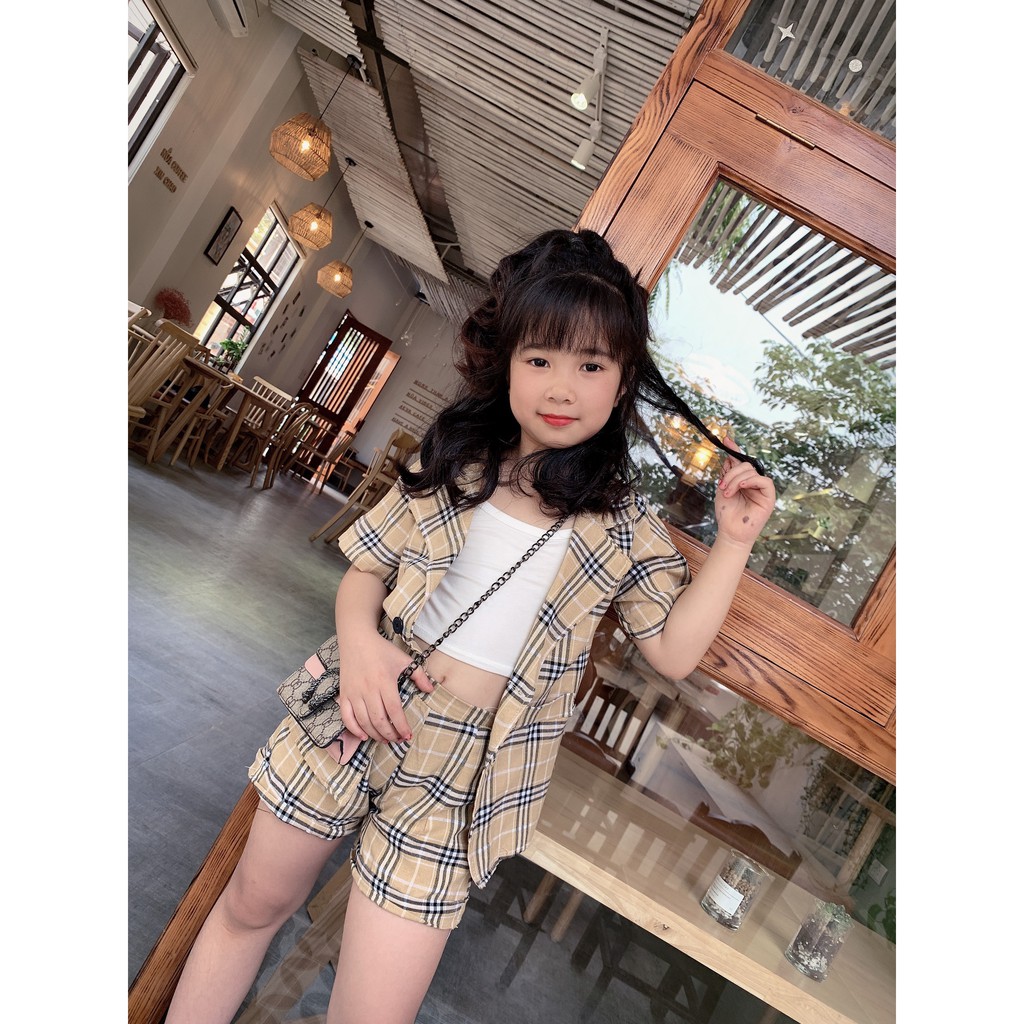 Set vest 3 món chất thô kẻ cho bé gái