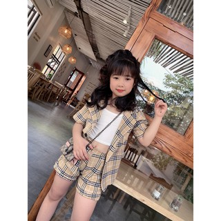 Set vest 3 món chất thô kẻ cho bé gái