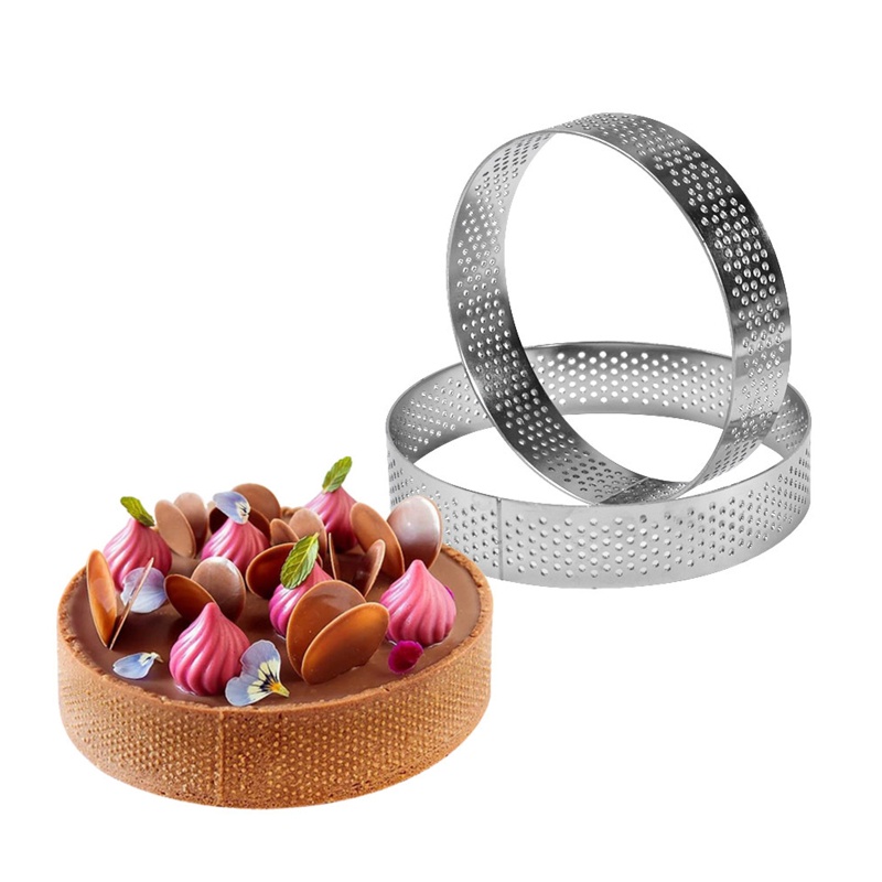 Khuôn làm bánh tráng miệng hình tròn bằng thép không gỉ đục lỗ tiện dụng cho nhà bếp DIY