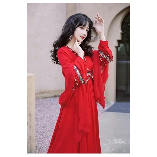 Váy Boho Đỏ Phong Cách Vintage Ấn Độ