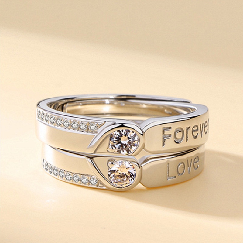 Set 2 Nhẫn Đính Đá Zircon Hình Trái Tim Cho Cặp Đôi