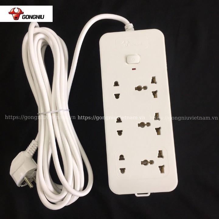 Ổ Cắm Điện Gongniu 6 Ổ Đa Năng 1 Công Tắc – Công Suất 10A/250/2500W – Trắng – Chính Hãng (N1330)