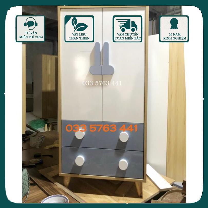 Tủ trẻ em kích thước 120x60cm gỗ MDF phủ melamine tủ có thanh treo quần áo và ngăn kéo có ray trượt.