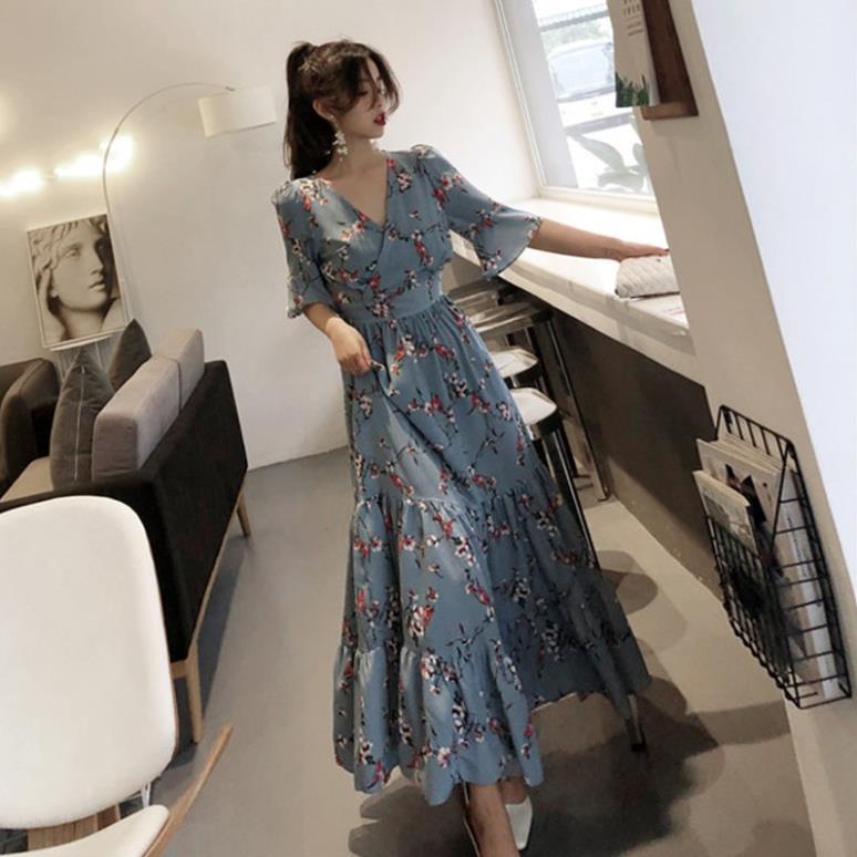 Vip Váy maxi hoa nhí bigsize ngoại cỡ cho người béo 50kg-90kg 250919 (Hàng oder chuẩn hình 100%)