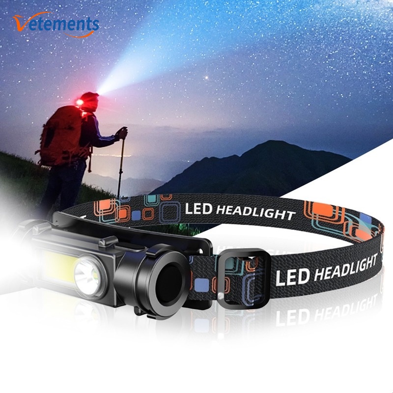 1 Đèn Pin Đeo Đầu Có Thể Điều Chỉnh Góc 180 Độ Độ Sáng Cao COB 2 Gears