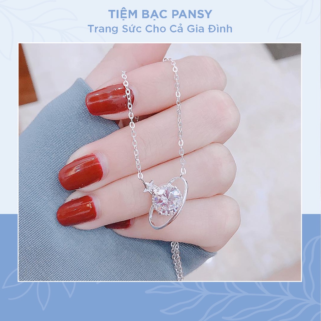 Dây chuyền bạc nữ PANSY hình ngôi sao và dải thiên hà nạm đá lấp lánh, vòng cổ bạc ta ý nghĩa thật đẹp