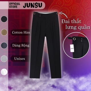 Quần tây Sidetab nam cạp cao dáng Baggy ống rộng vải Cotton Hàn co dãn cao cấp lưng cao 5cm Premium thời trang JUNSU