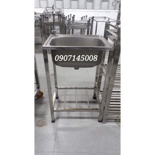 BỘ CHẬU ĐƠN 1 HỘC INOX CÓ CHÂN 40CM X 50CM