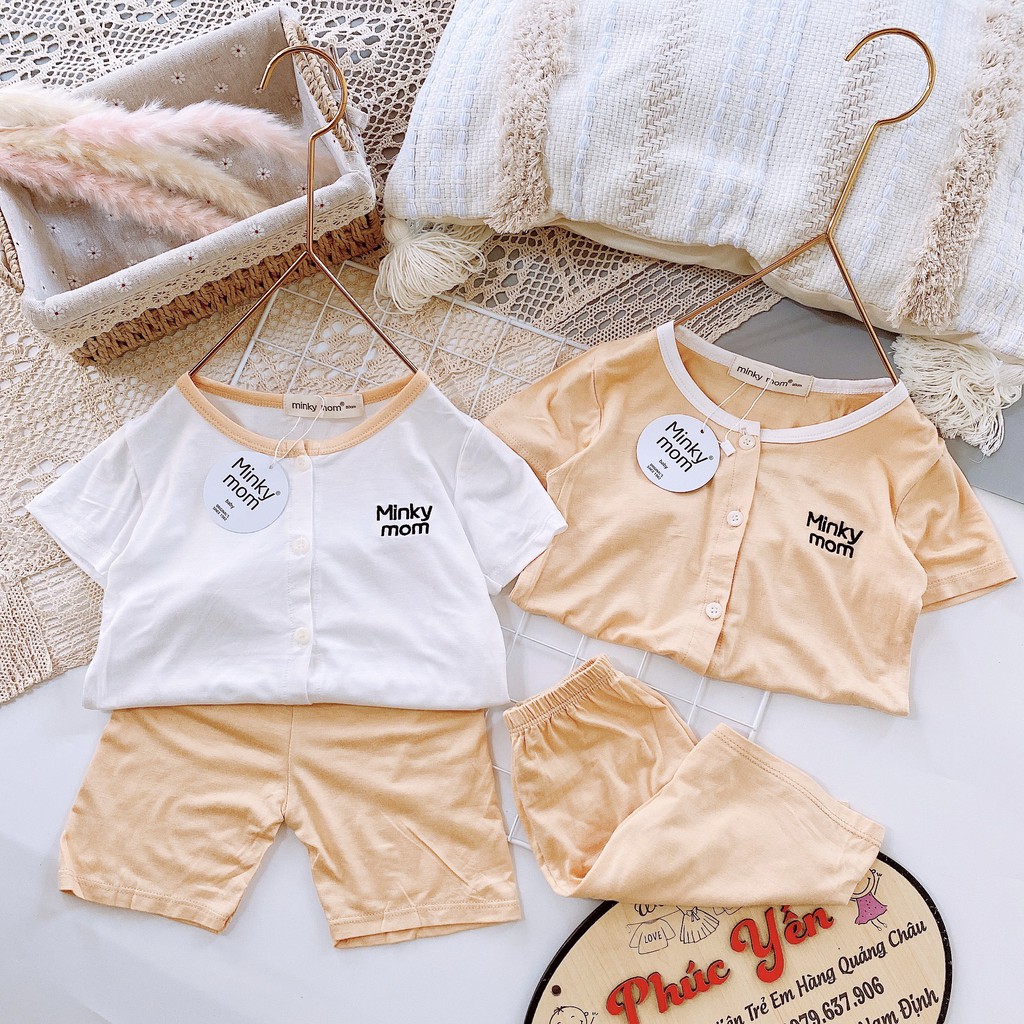 Sale !!! Bộ Cộc Tay Cúc Giữa Chất Thun Lạnh Thêu Chữ Minky Mom Cho Bé (Size 8-18kg) (1554 ) Shop Phúc Yến