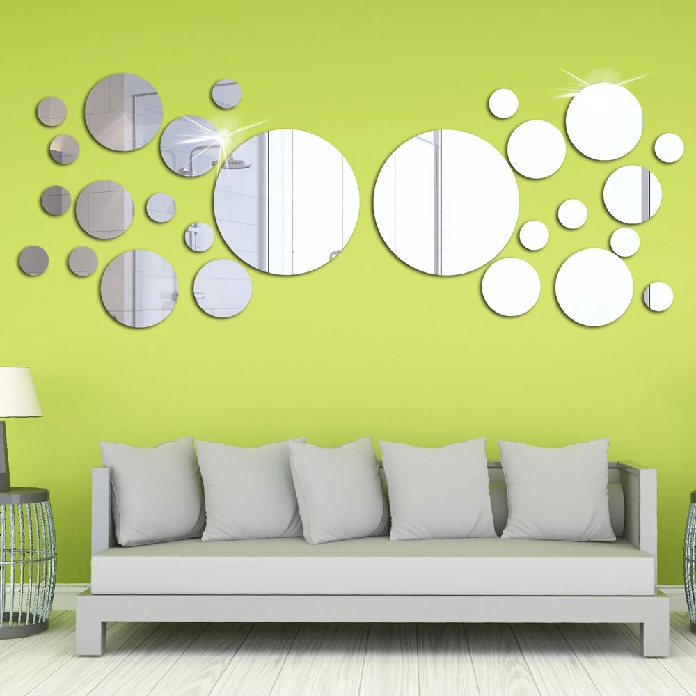 Set 28 miếng dán tường tráng gương hình tròn 3D