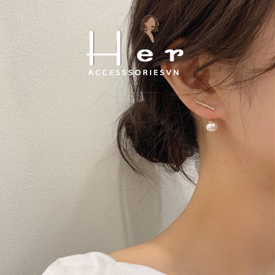 Bông Tai Nữ Bạc 925 Thanh Ngang Phối Hạt Trai Thanh Lịch, Her Accessories H73