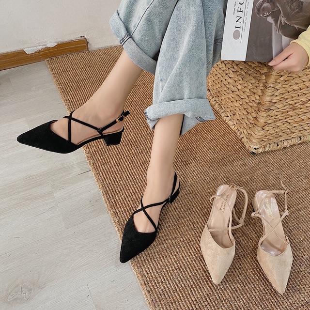 (Order) Giày búp bê quai chéo da lộn đế 3cm