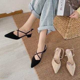 Giày búp bê quai chéo da lộn đế 3cm