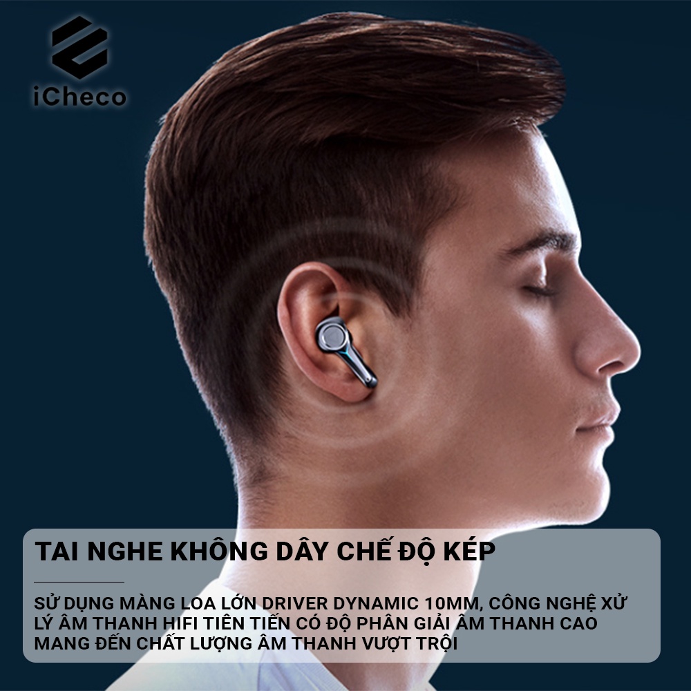 Tai nghe bluetooth gaming không dây ICHECO TW10G nhét tai giảm tiếng ồn đèn led