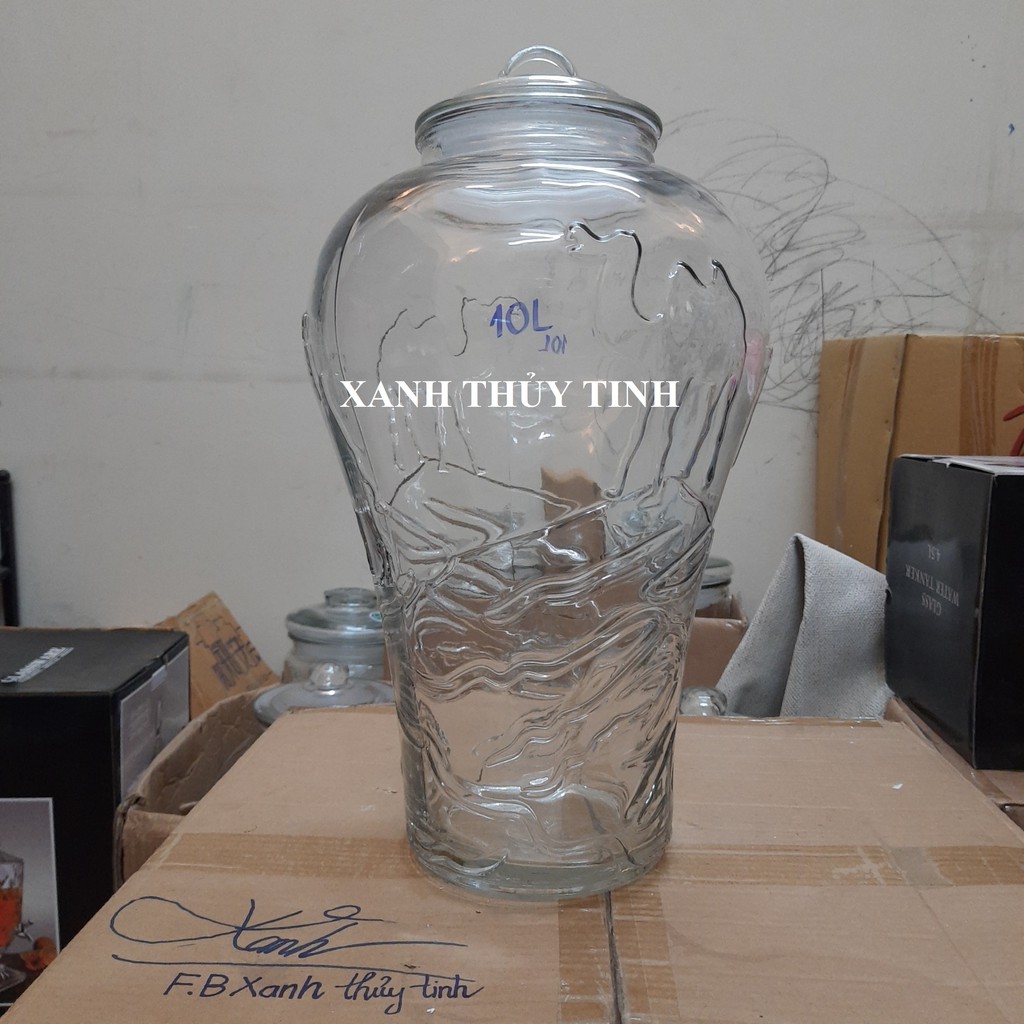 Bình thủy tinh họa tiết LẠC ĐÀ, ngâm sâm, nấm, hoa quả trong veo - 8 lít