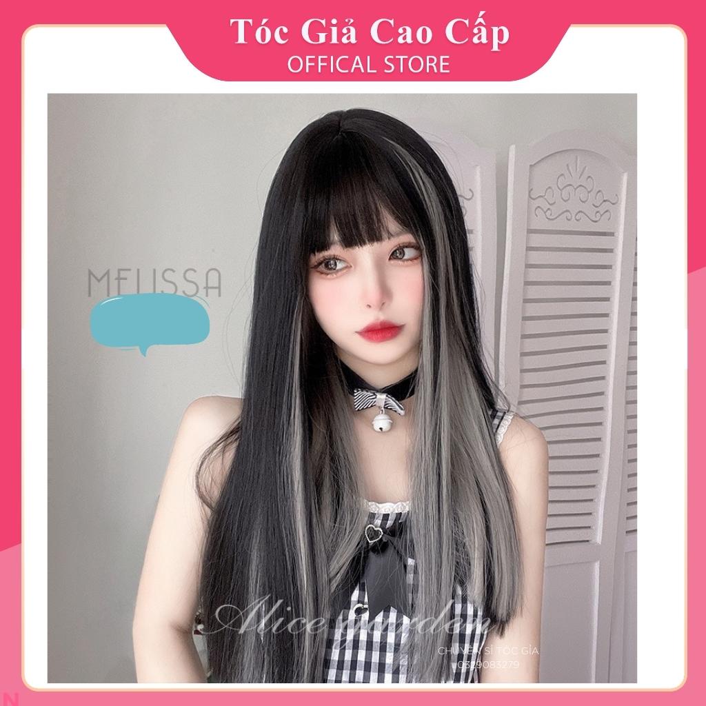 Tóc giả nữ nguyên đầu thẳng phối line xám, tặng kèm lưới trùm wig, 2104