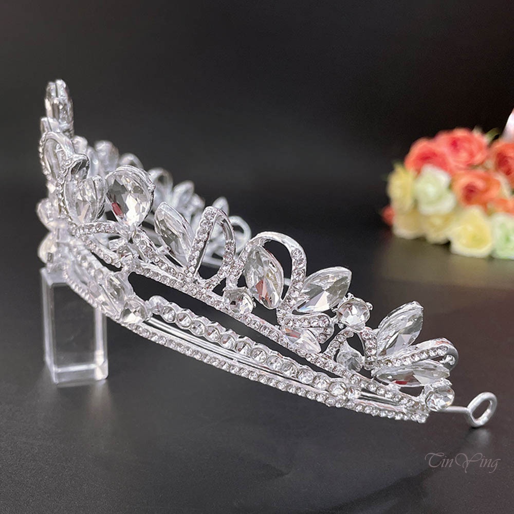 GETNOIVAS Vương Miện Cài Tóc Pha Lê Màu Trắng 16.00 * 14.00 * 5.50cm Cho Cô Dâu