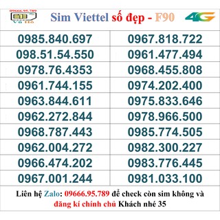 Sim Viettel đầu 09 số đẹp giá rẻ 35