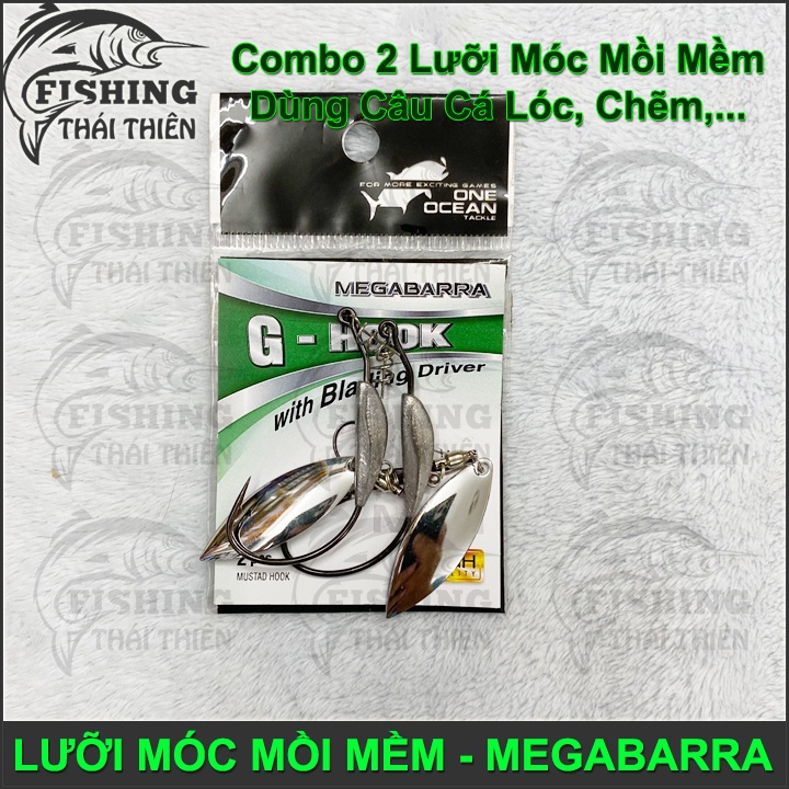 Combo 2 Lưỡi Móc Mồi Mềm Megabarra Có Thìa Chì Lưỡi Mustad Chuyên Dùng Câu Lure Cá Lóc, Chẽm, Tráp, Mú