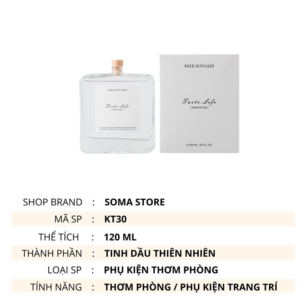 Lọ Khuếch tán Tinh Dầu Thiên Nhiên Thơm Phòng Nước Hoa Thơm Để Phòng Tán Hương 120ML Taste Life KT30