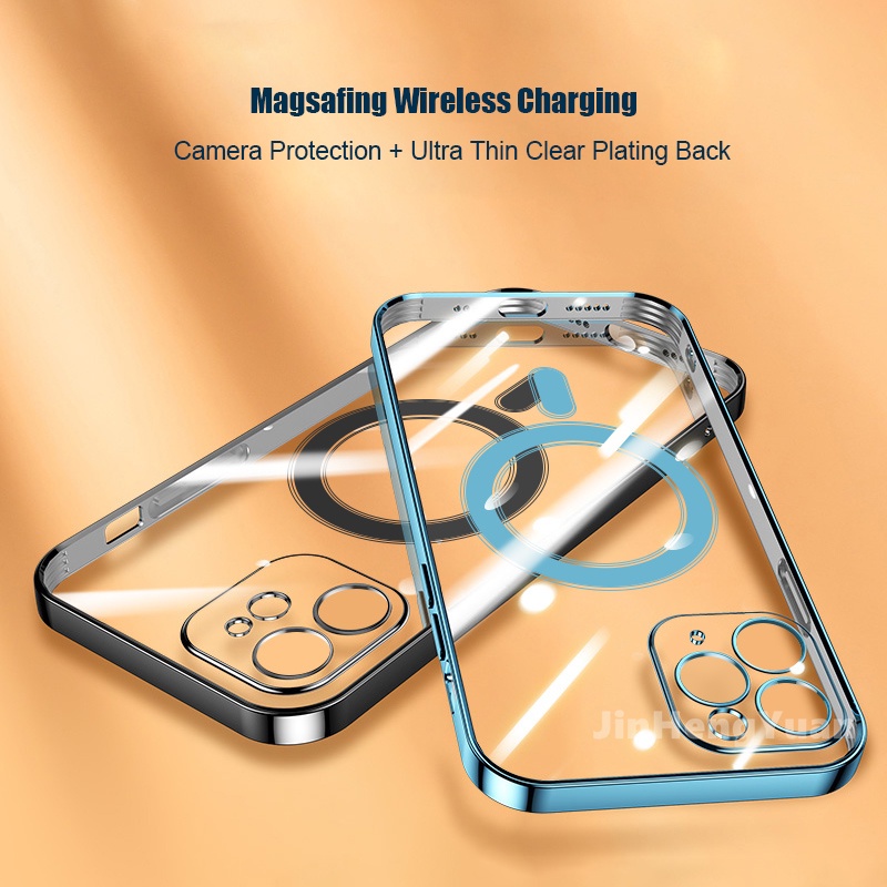 Ốp điện thoại silicone trong suốt mạ điện có nam châm dành cho IPhone 13 12 11 Pro Max 12Mini 13 Mini