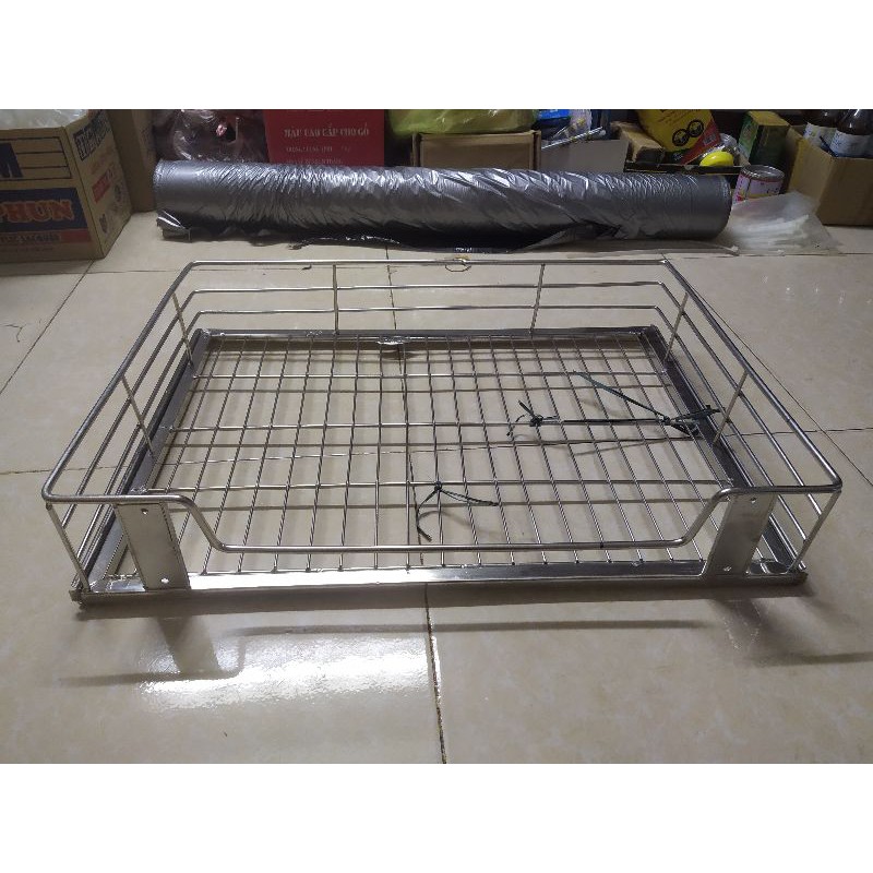 Giá để xoong nồi 2 tầng và khay nước,ray trượt bằng inox cao cấp