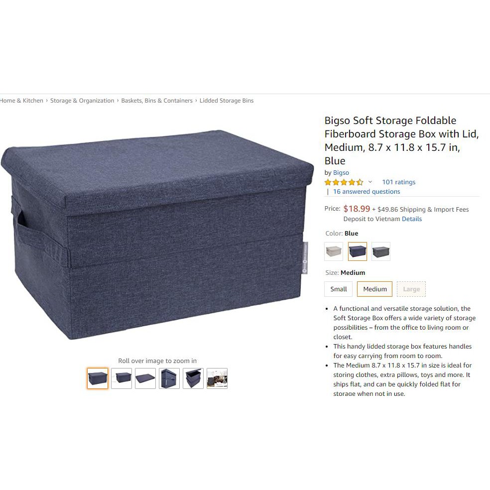 Hộp đựng đồ vải oxford khung cứng hàng xuất Thụy Điển (siêu đẹp)