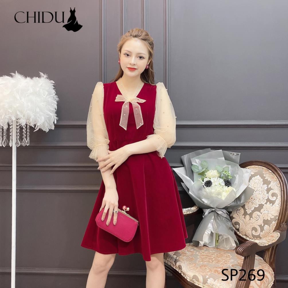 ADIOS Váy công sở cổ nơ, váy dáng xoè tay voan nữ tính SP269 | BigBuy360 - bigbuy360.vn