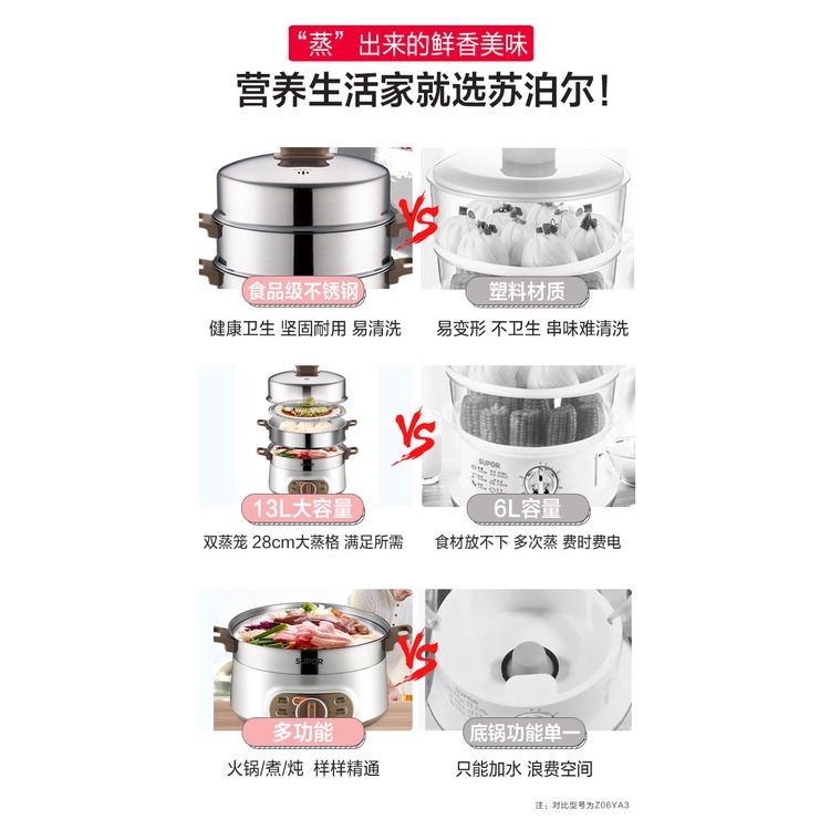 Nồi Hấp Supor Nồi Hấp Điện Đa Năng Gia Dụng Ba Lớp Lồng Hấp Tự Động Ngắt Điện Công Suất Lớn