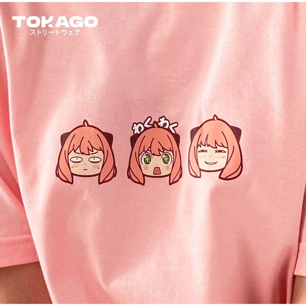 Bộ đồ Unisex Tokago Anya, phông Spy x Family anime tay lỡ màu hồng đáng yêu nữ cotton form rộng