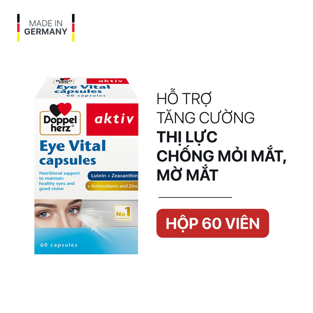 [TPCN Nhập Khẩu T7/2022] Viên uống tăng cường thị lực, chống mỏi mắt Doppelherz Aktiv Eye Vital Capsules (Hộp 60 viên)