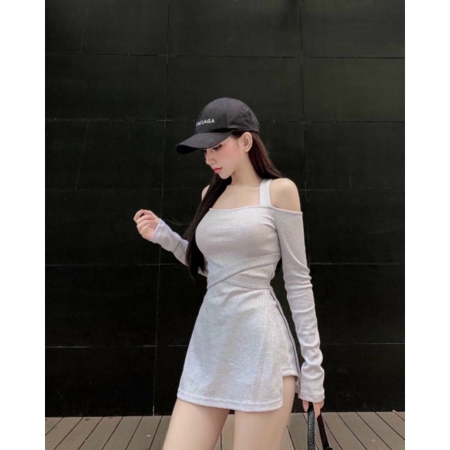 Đầm body, đầm tay dài xẻ tà kèm quần đùi thắt dây eo cá tính năng động Đ12 Lissa