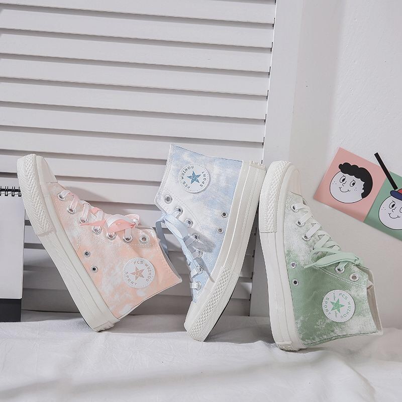 Giày Cổ Cao Ulzzang CV Loang Màu Full box, giày thể thao bata vải canvas ulzzang