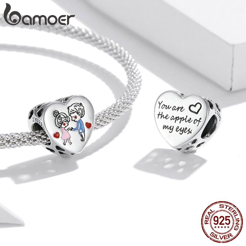 BAMOER Hạt Charm Bạc 925 Hình Trái Tim Dùng Làm Trang Sức Cho Nữ DIY SCC1744