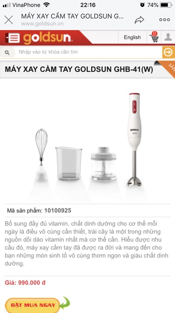 [Mã ELHA22 giảm 5% đơn 300K] Máy xay cầm tay GOLDSUN GHB-41(W)