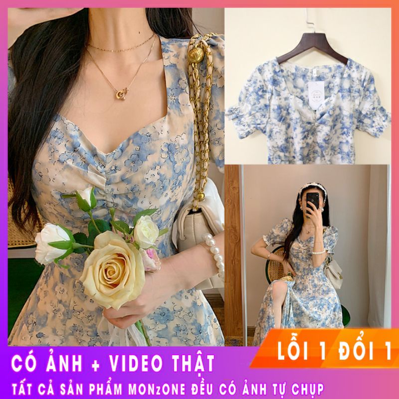 Váy đi biển - Đầm maxi xẻ tà hoa xanh VH002 ⭐ Size (XL)