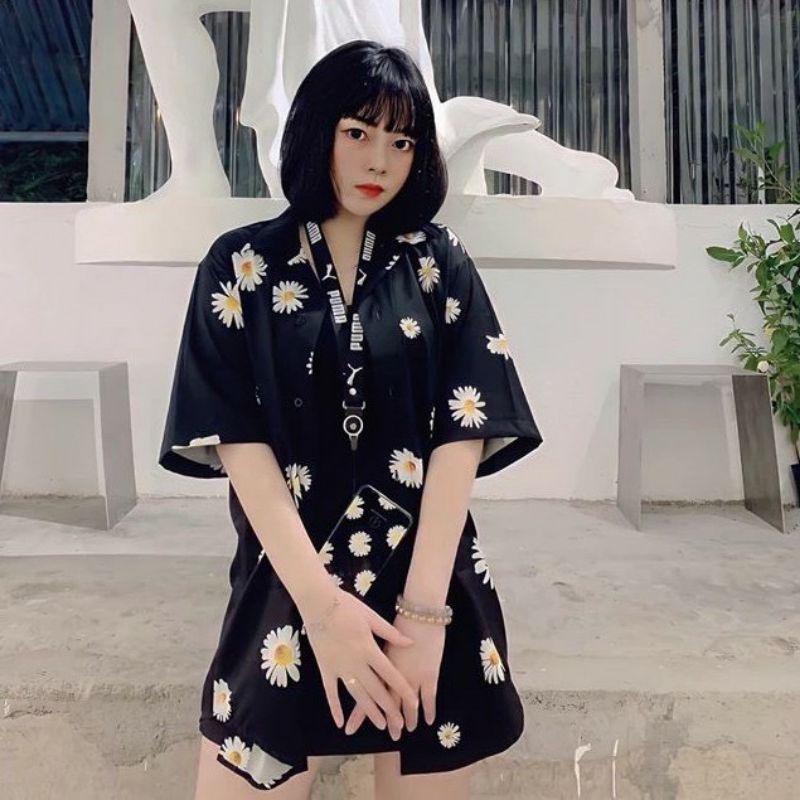Áo Sơ Mi Tay Ngắn Unisex Cổ Bẻ Phông Cách Hàn Quốc Freesize