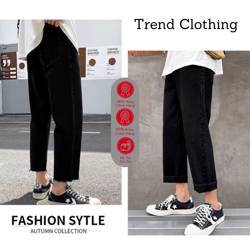 Quần Jean Nam, Quần Baggy ống suông, rách gấu mầu Đen Style hàn quốc 2022-Trend Clothing!