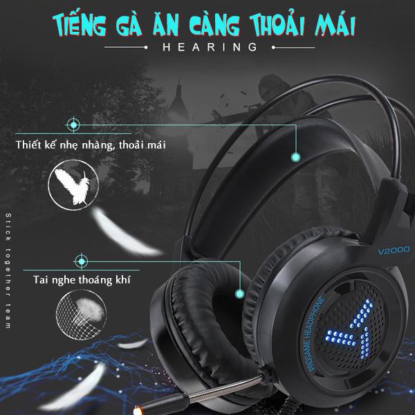 Tai nghe gaming chụp tai V2000 chuyên phòng game cổng USB âm thanh 7.1 kết nối có đèn led .MIC,ÂM THANH . Liên hệ mua hà