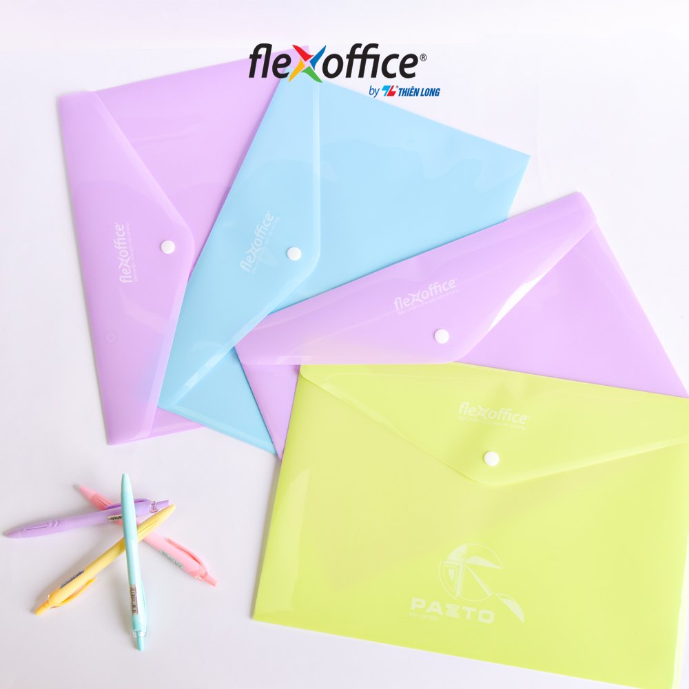 Combo 5 Bìa nút Pazto màu Pastel A4 Thiên Long Flexoffice FO-CBF009