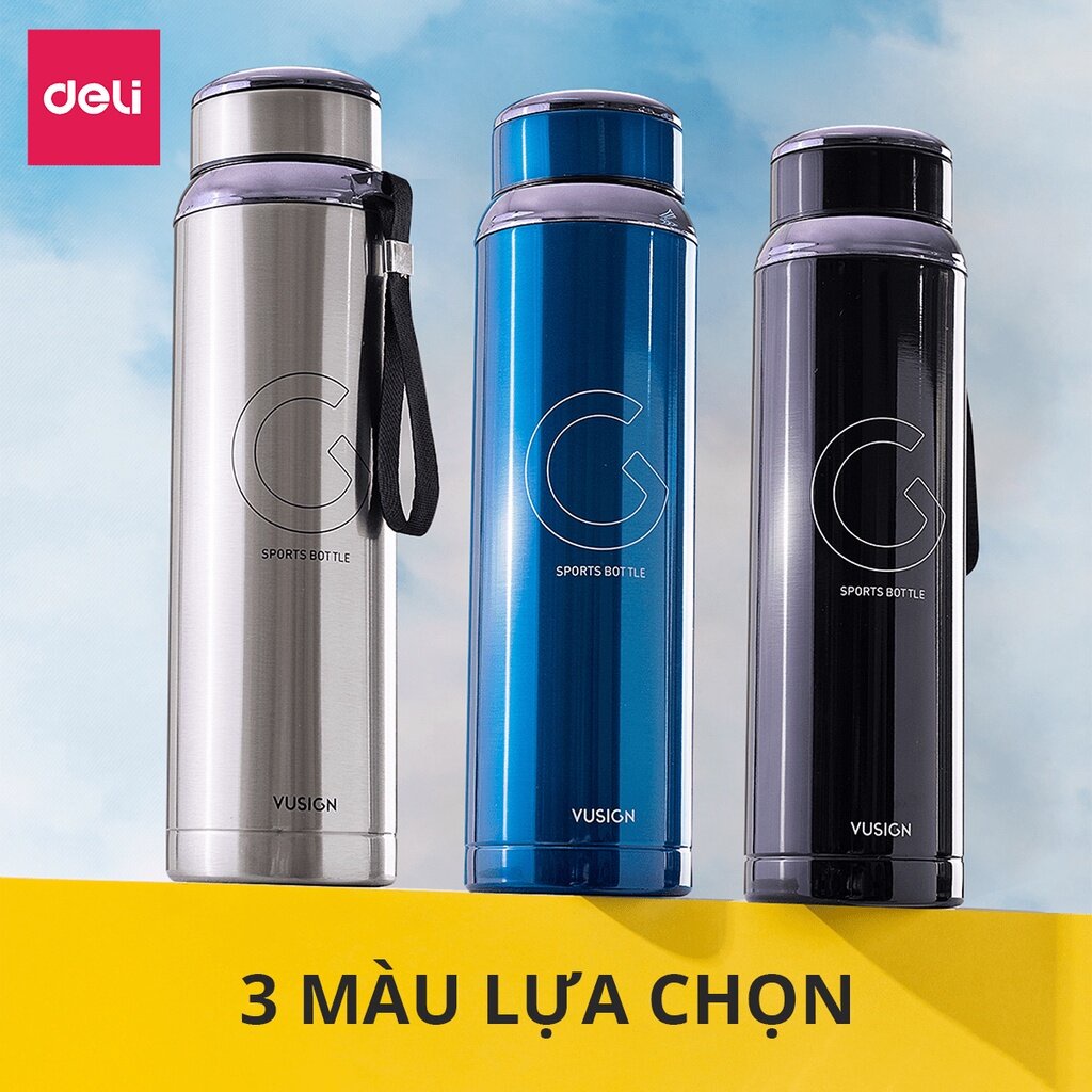 Bình giữ nhiệt Deli 1000ml chất liệu an toàn, khả năng giữ ấm cao, thép 304 không gỉ, có khay lọc trà tiện lợi