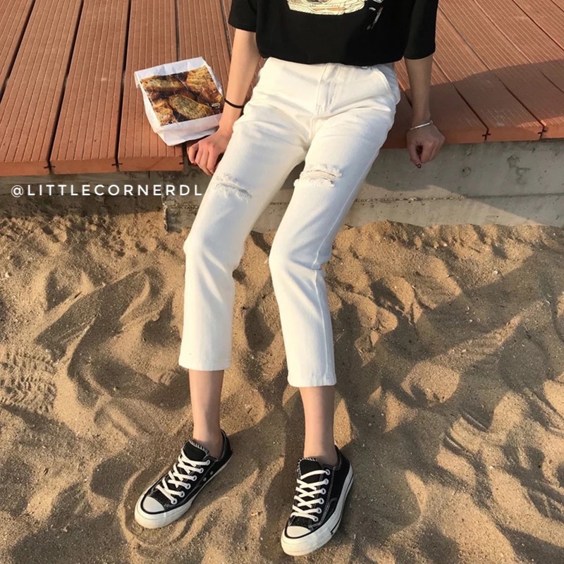 Quần Slim Jean Basic Rách Sole 2 Màu kèm ảnh thật