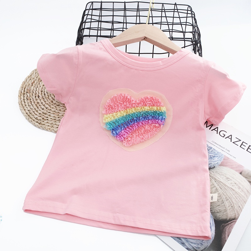 Áo Thun 100% Cotton Thêu Họa Tiết Trái Tim Nhiều Màu Sắc Thời Trang Cho Bé Gái 2022